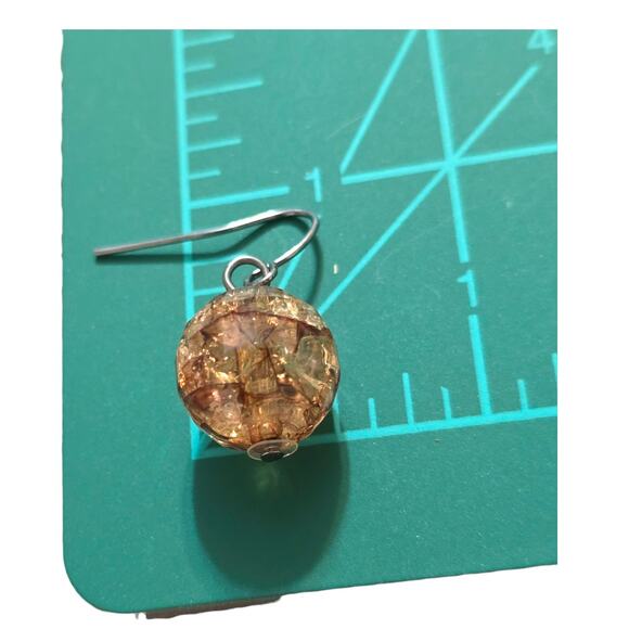 Pierced Earrings Vintage Artisan Crackled Glass Beads Gunmetal Tone SKU2398 - Picture 5 of 5